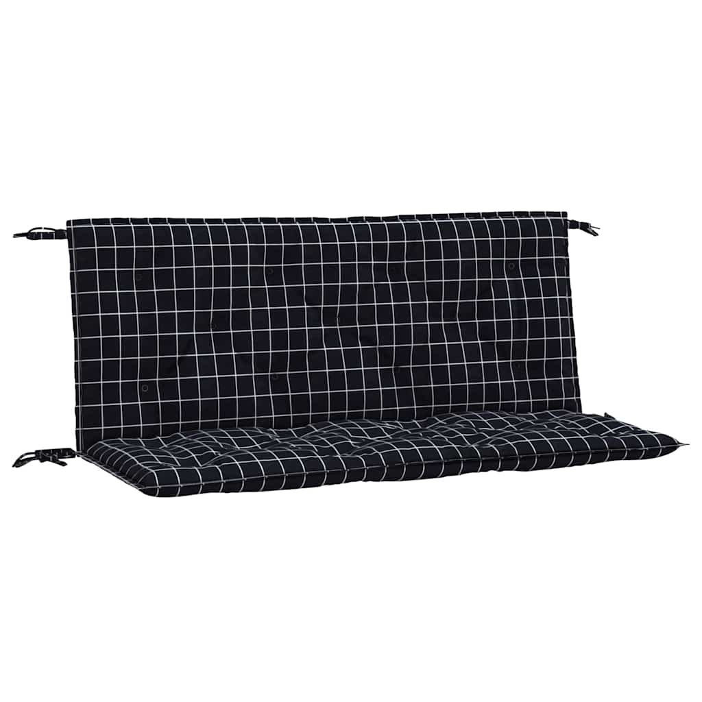 Black check garden bench cushions made of water-repellent Oxford fabric, 2 pieces.