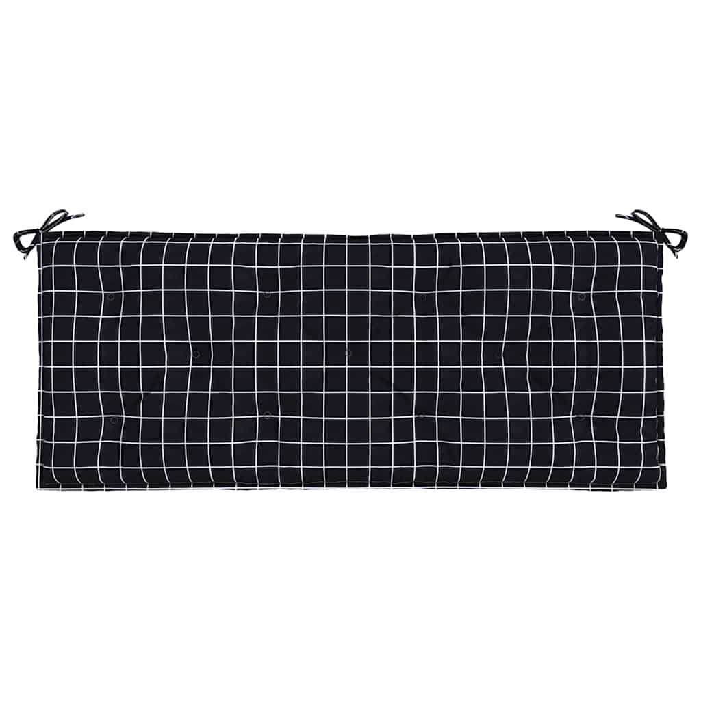 Black check garden bench cushions in water-repellent Oxford fabric with secure ties.
