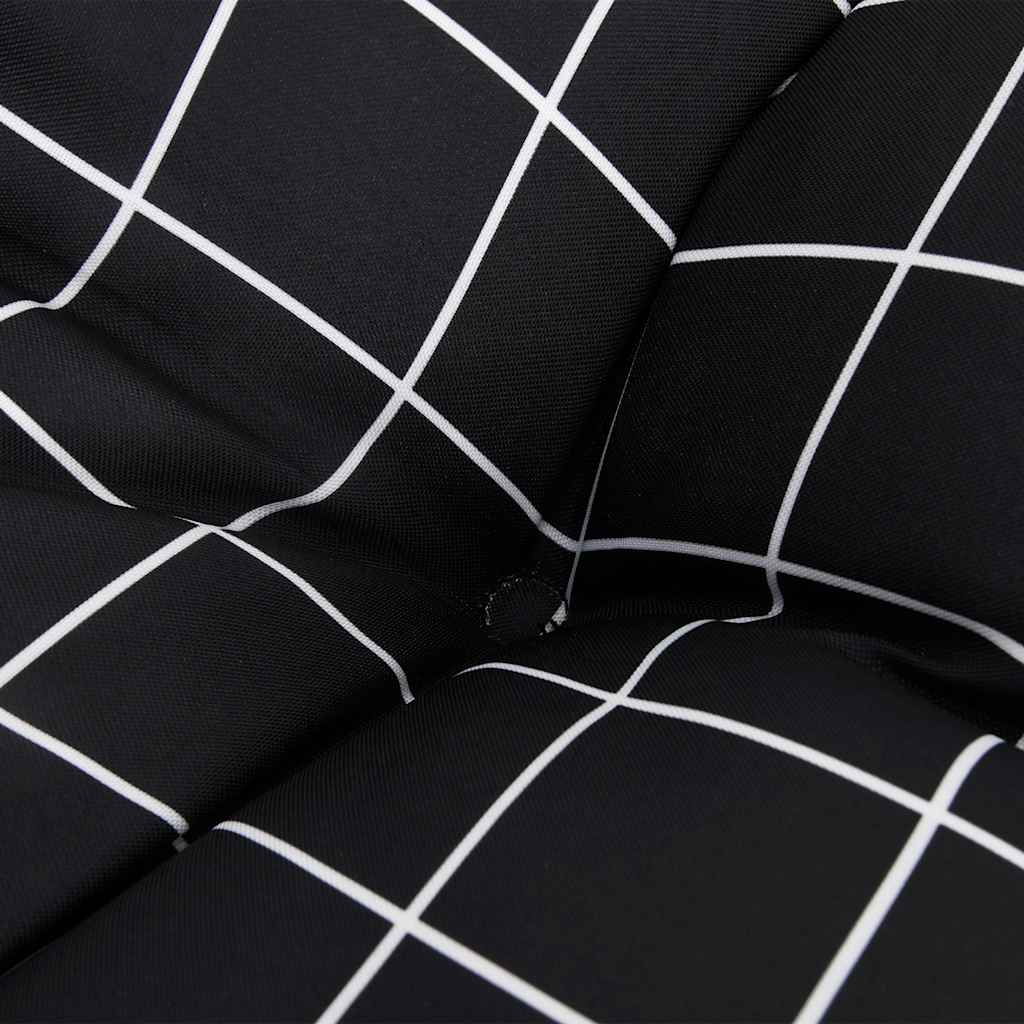 Black check garden bench cushions in water-repellent Oxford fabric, featuring non-slip ties.