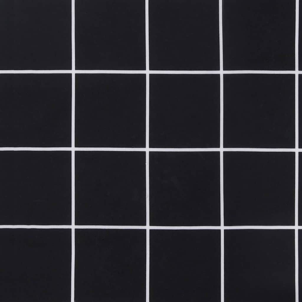 Two black check garden bench cushions made of water-repellent Oxford fabric.