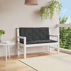 Black check garden bench cushions in water-repellent Oxford fabric, 2-piece set.
