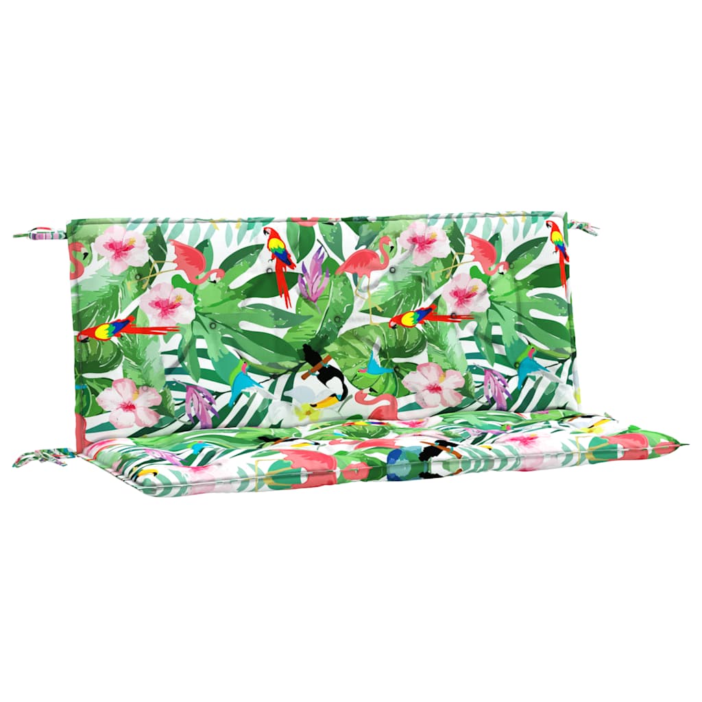 Multicolor garden bench cushions with water-repellent fabric and secure ties for stability.