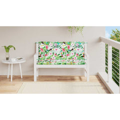 Multicolor garden bench cushions with water-repellent fabric and secure ties, 47.2 inches long.