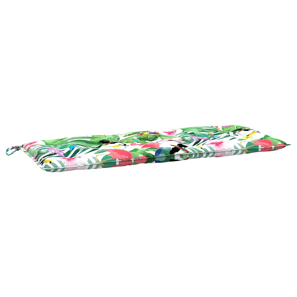 Multicolor garden bench cushions with water-repellent fabric and secure ties, 47.2 inches long.