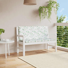 Cushions for garden bench featuring a vibrant leaf pattern, made from durable outdoor fabric.