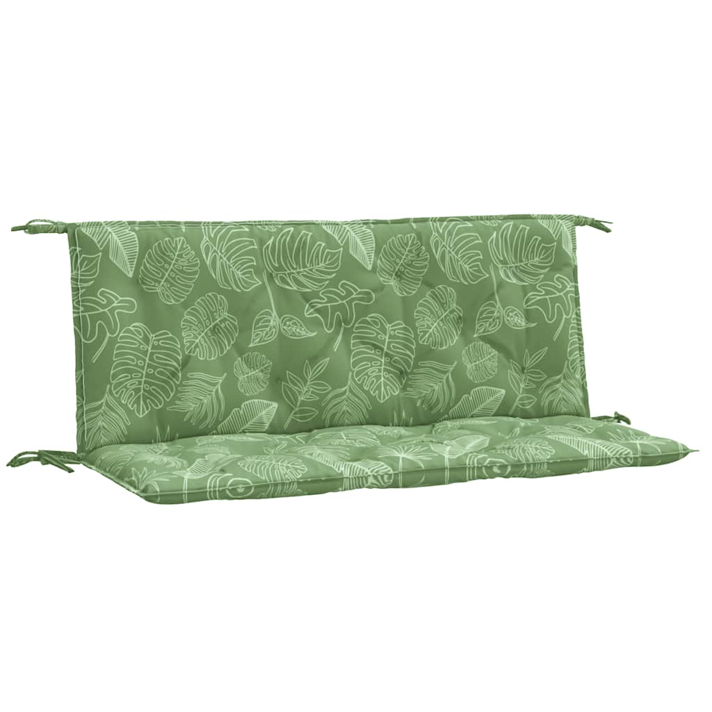 Leaf-patterned outdoor bench cushions in green, measuring 47.2 x 19.7 x 2.8 inches.