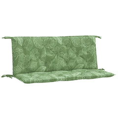 Leaf-patterned outdoor bench cushions in green, measuring 47.2 x 19.7 x 2.8 inches.
