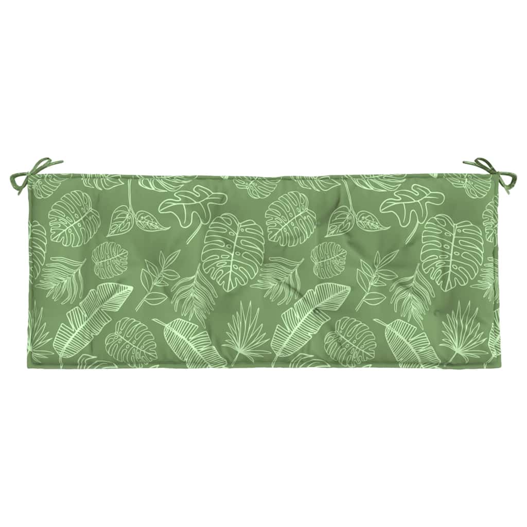 Leaf-patterned garden bench cushions in green and beige, measuring 47.2 x 19.7 x 2.8 inches.