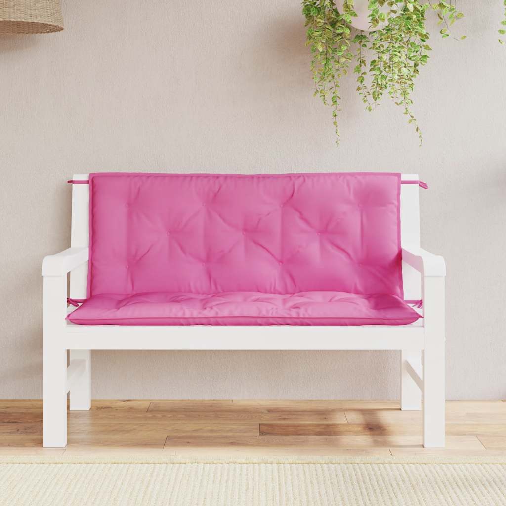 Two pink outdoor garden bench cushions, 47.2x19.7x2.8 inches, for seat and back.