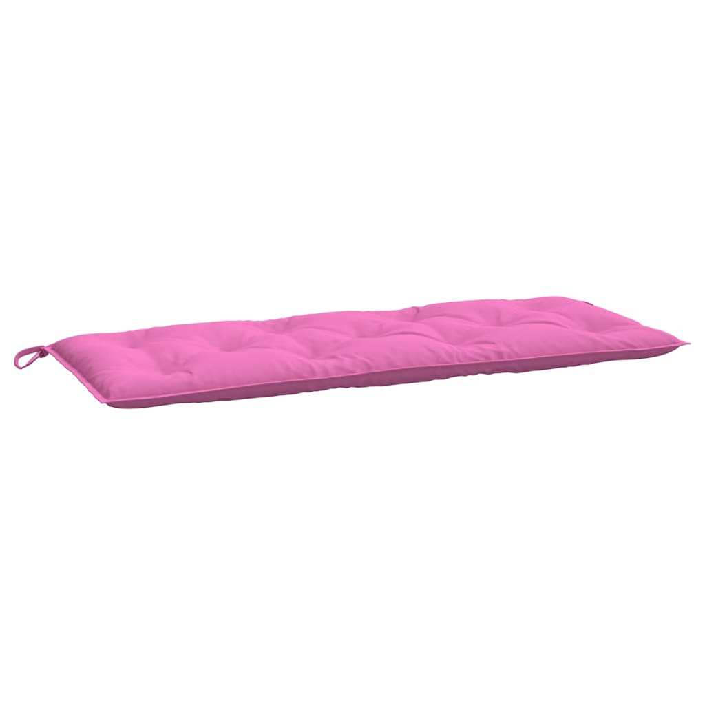 Two pink outdoor garden bench cushions, each 47.2x19.7x2.8 inches, with ties.