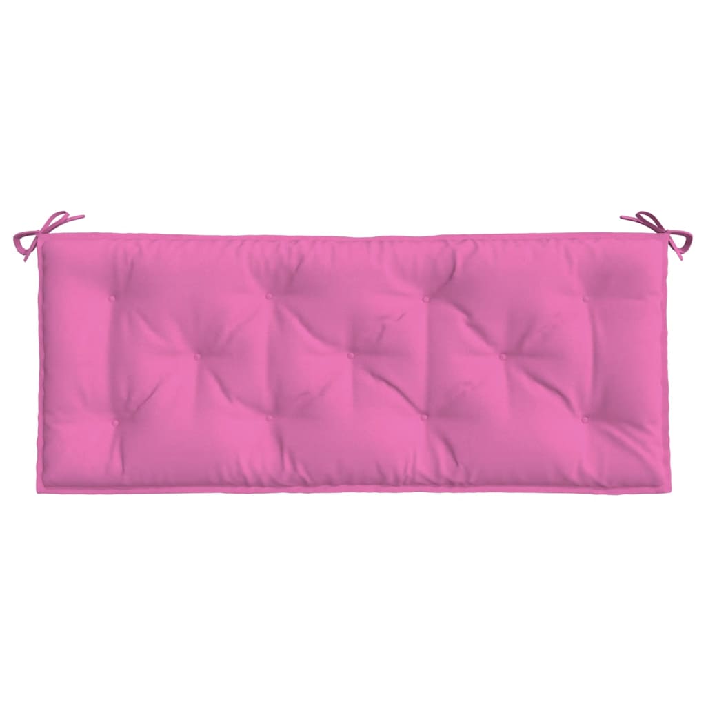 Two pink outdoor garden bench cushions, 47.2x19.7x2.8in each, with ties.