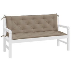 Two taupe Oxford fabric garden bench cushions with ties, 59.1 x 19.7 inches each.