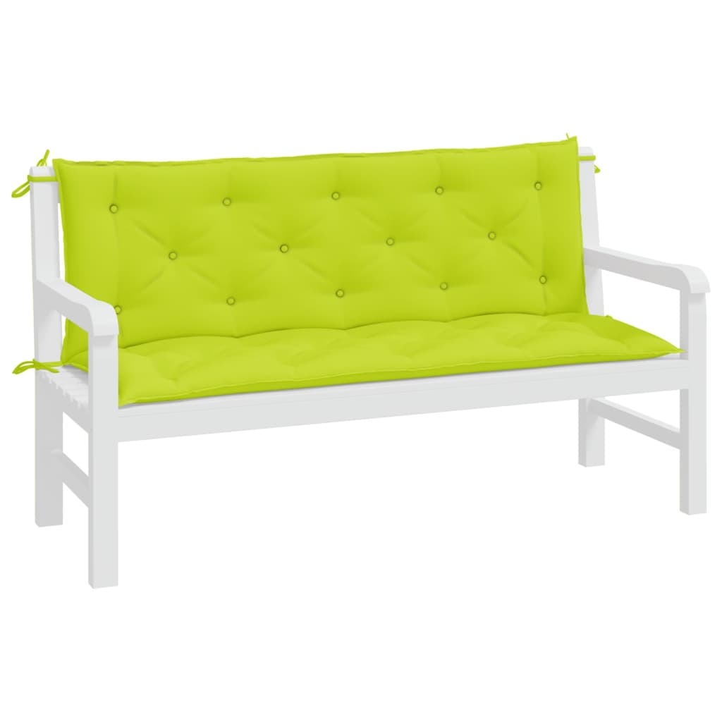 Bright green Oxford fabric garden bench cushions with ties, 2-pack including seat and back.