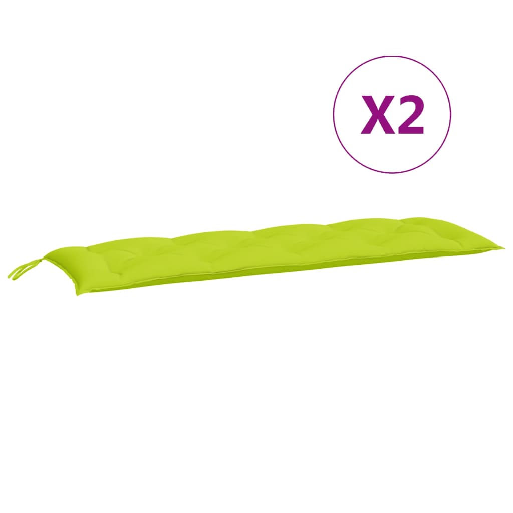 Bright green Oxford fabric garden bench cushions, 2-pack with seat and back pads.