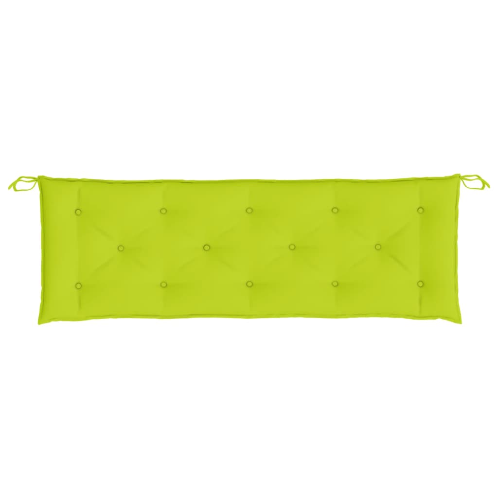 A bright green tufted bench cushion with ties on both ends.