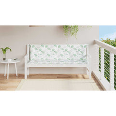 Leaf pattern outdoor bench cushions in water-repellent fabric, 59.1 inches long.