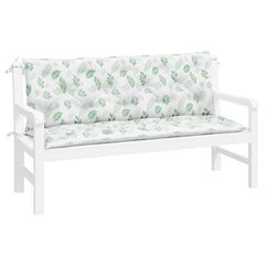 Leaf pattern outdoor bench cushions in water-repellent fabric, 59.1 x 19.7 x 2.8 inches.