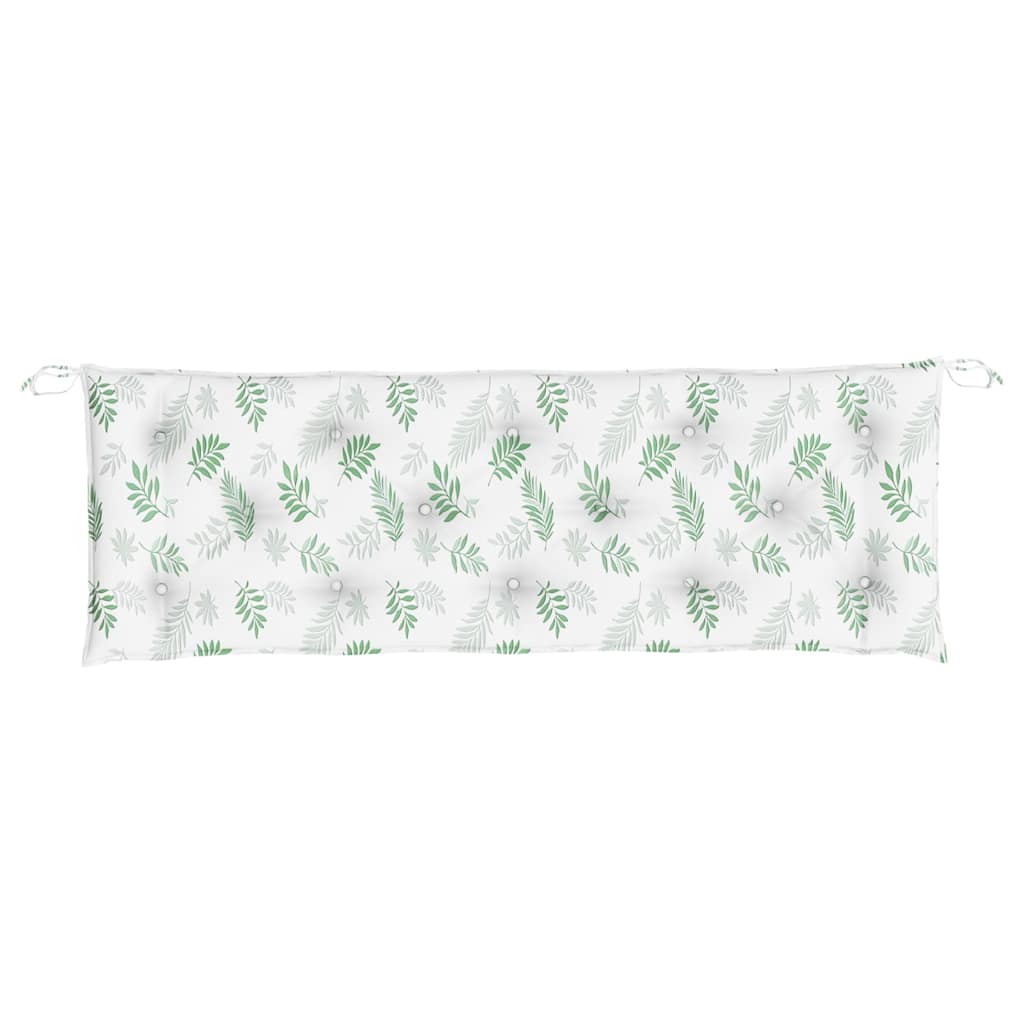 Leaf-patterned outdoor bench cushions in water-repellent fabric, 59.1 inches long.