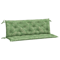 Two green leaf-patterned garden bench cushions, 59.1x19.7x2.8 inches, with ties.