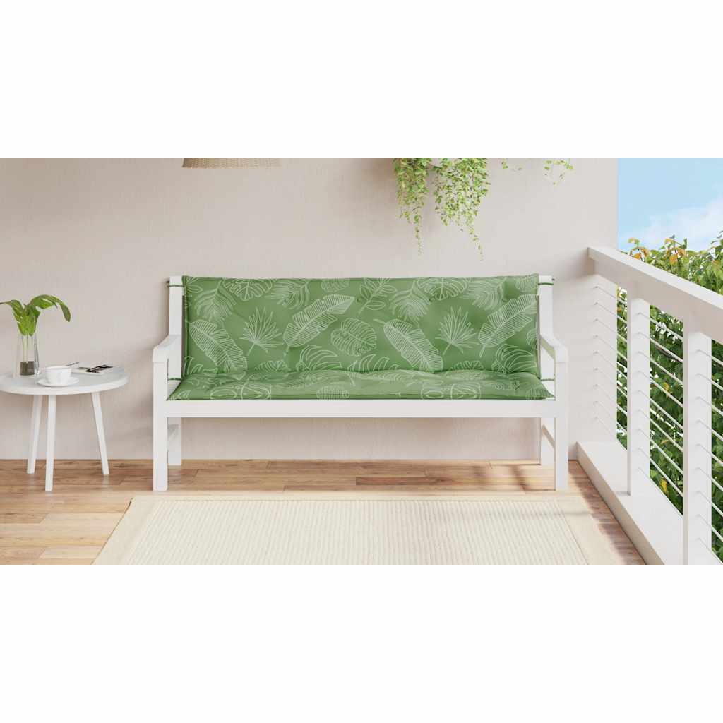 Green leaf pattern garden bench cushions set with ties for outdoor use