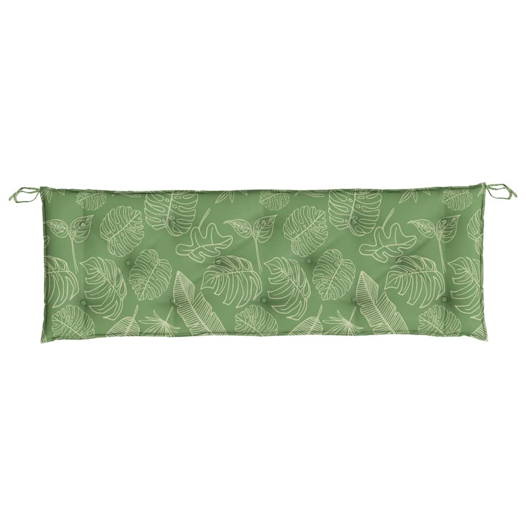 Green garden bench cushion set with leaf pattern and ties, measuring 59.1x19.7x2.8 inches.