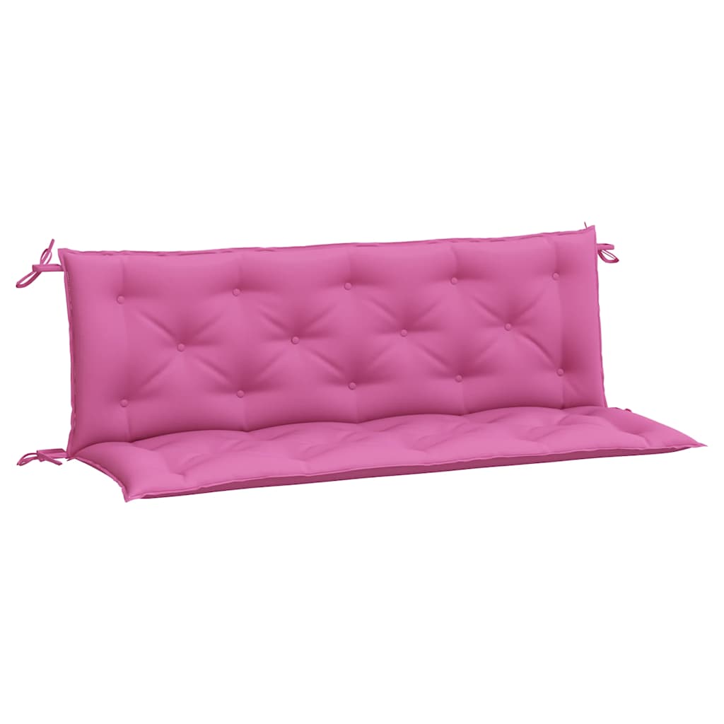 Two pink fabric garden bench cushions with tufted design and ties, 59.1x19.7x2.8 inches.