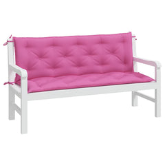 Two pink tufted polyester garden bench cushions with ties, sized 59.1x19.7x2.8 inches.