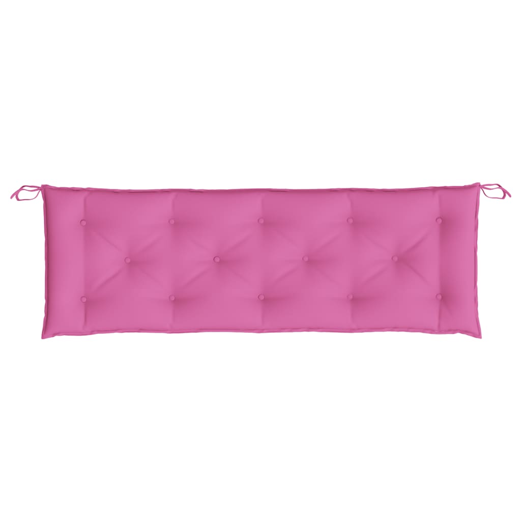 Set of two pink garden bench cushions with ties, 59.1x19.7x2.8 inches, fabric surface.