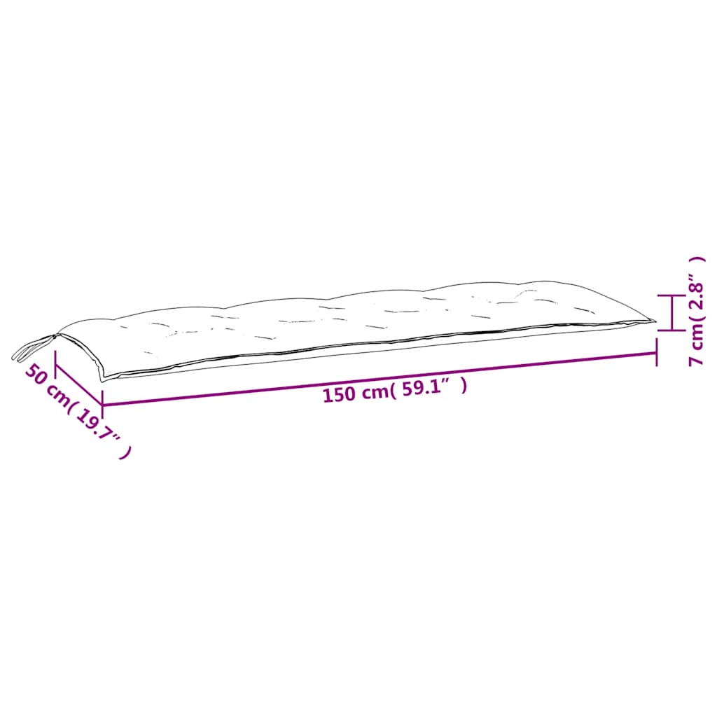 Two pink garden bench cushions measuring 59.1x19.7x2.8 inches with fabric cover and ties.