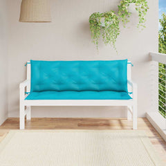 Two turquoise garden bench cushions, each 59.1x19.7x2.8 inches, with ties.