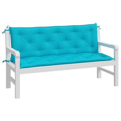 Two turquoise garden bench cushions, 59.1x19.7x2.8 inches each, with ties.