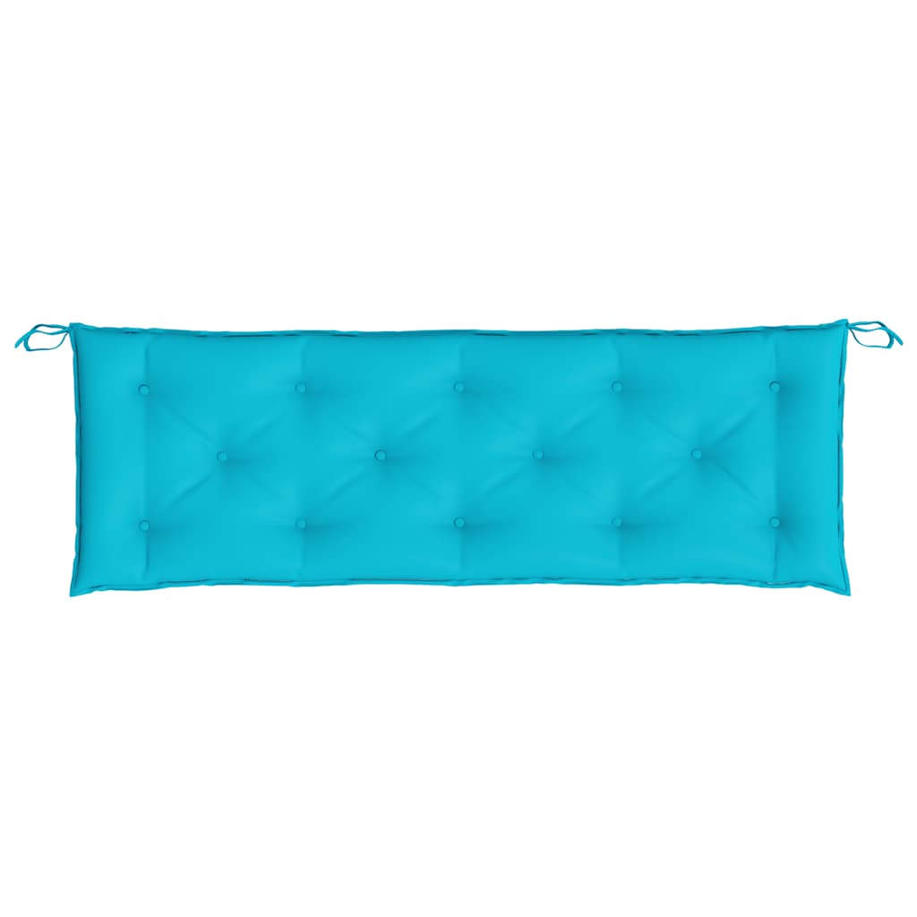 Two turquoise garden bench cushions, each 59.1x19.7x2.8 inches, with tufted design and ties.