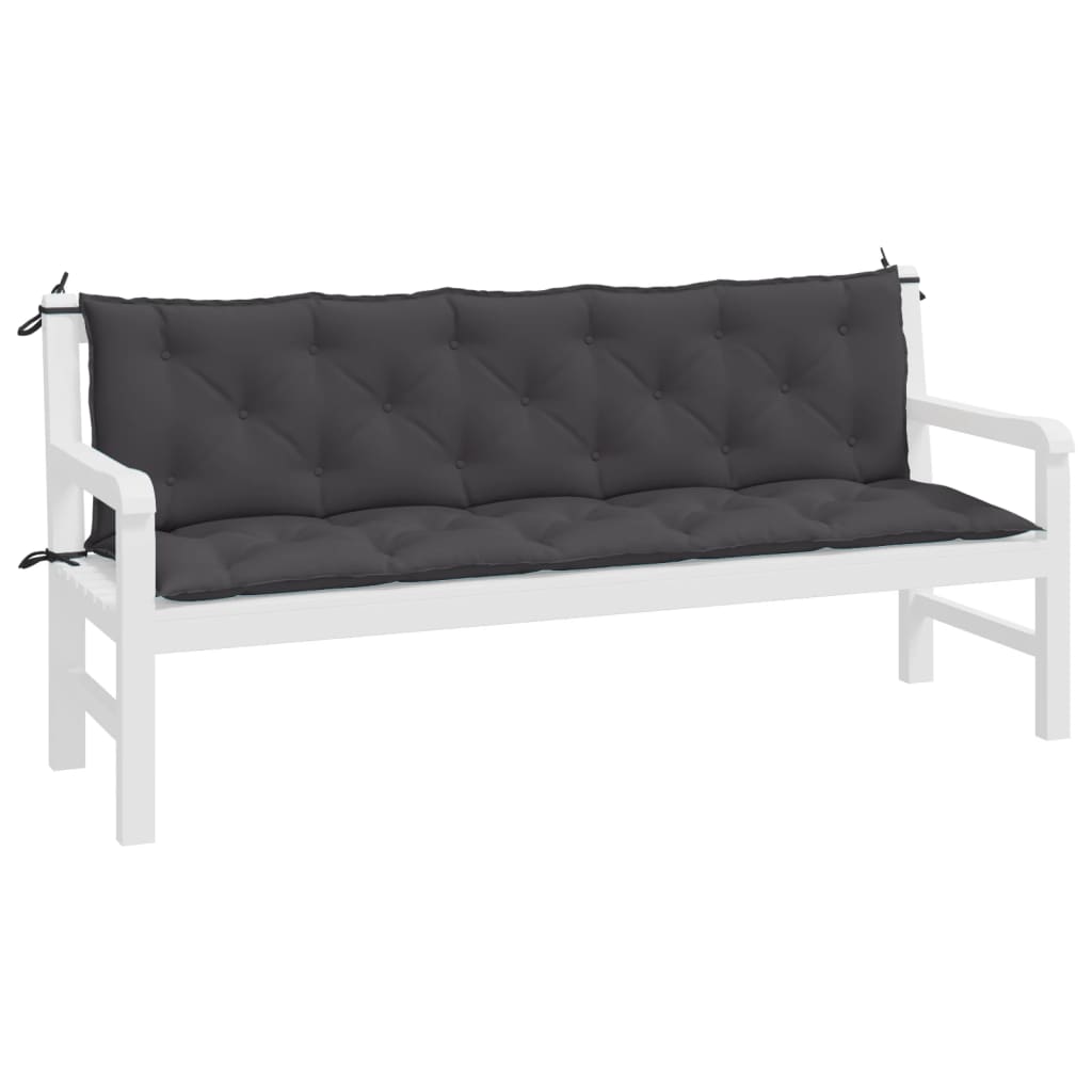 Two-piece anthracite garden bench cushions made of durable Oxford fabric with ties.