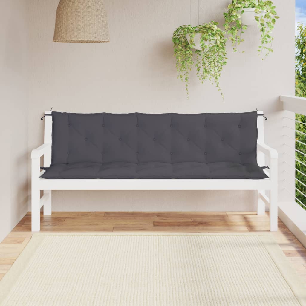 Two anthracite Oxford fabric cushions for garden bench with non-slip ropes and soft filling