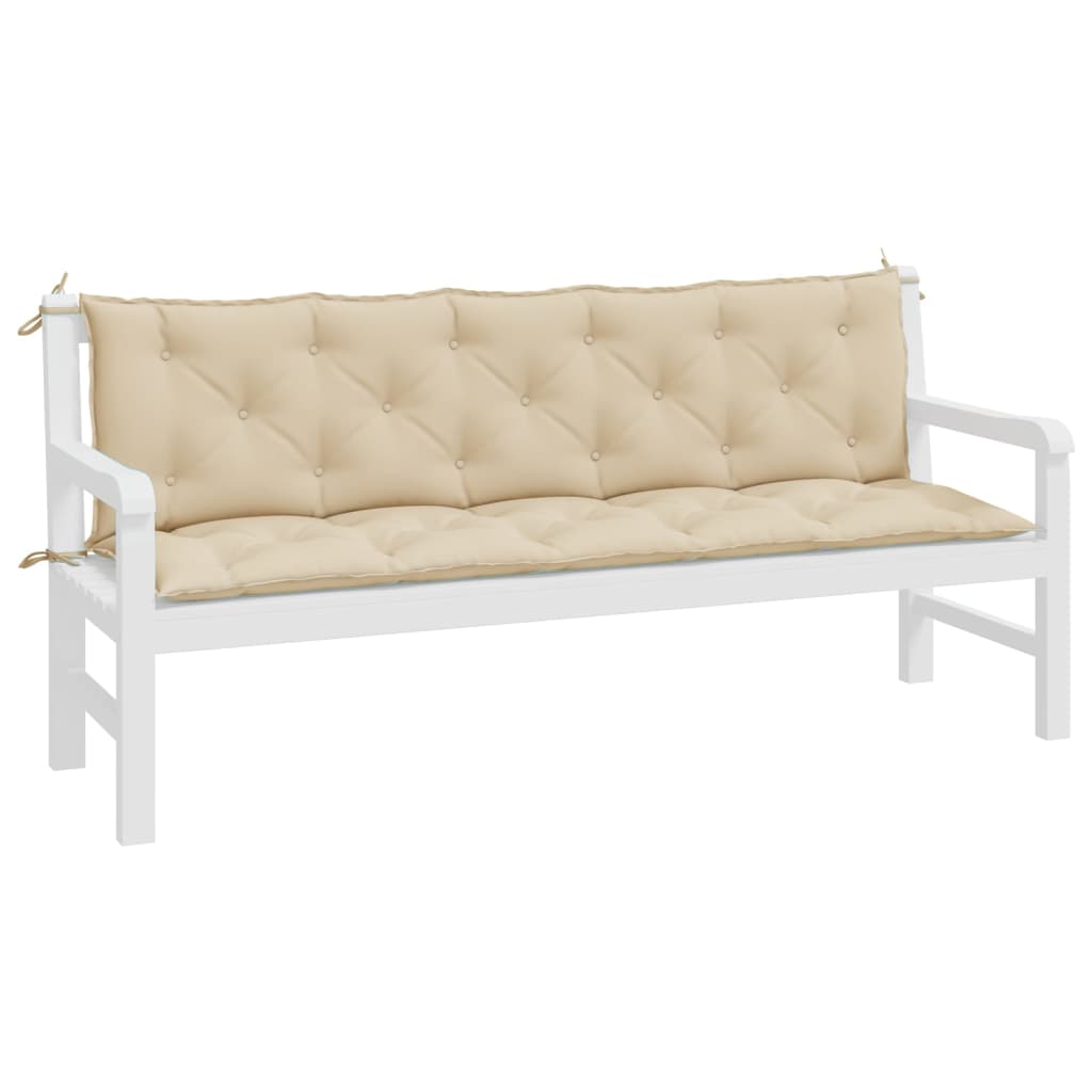 Beige outdoor bench cushions made of water-resistant Oxford fabric, 2-pack set.