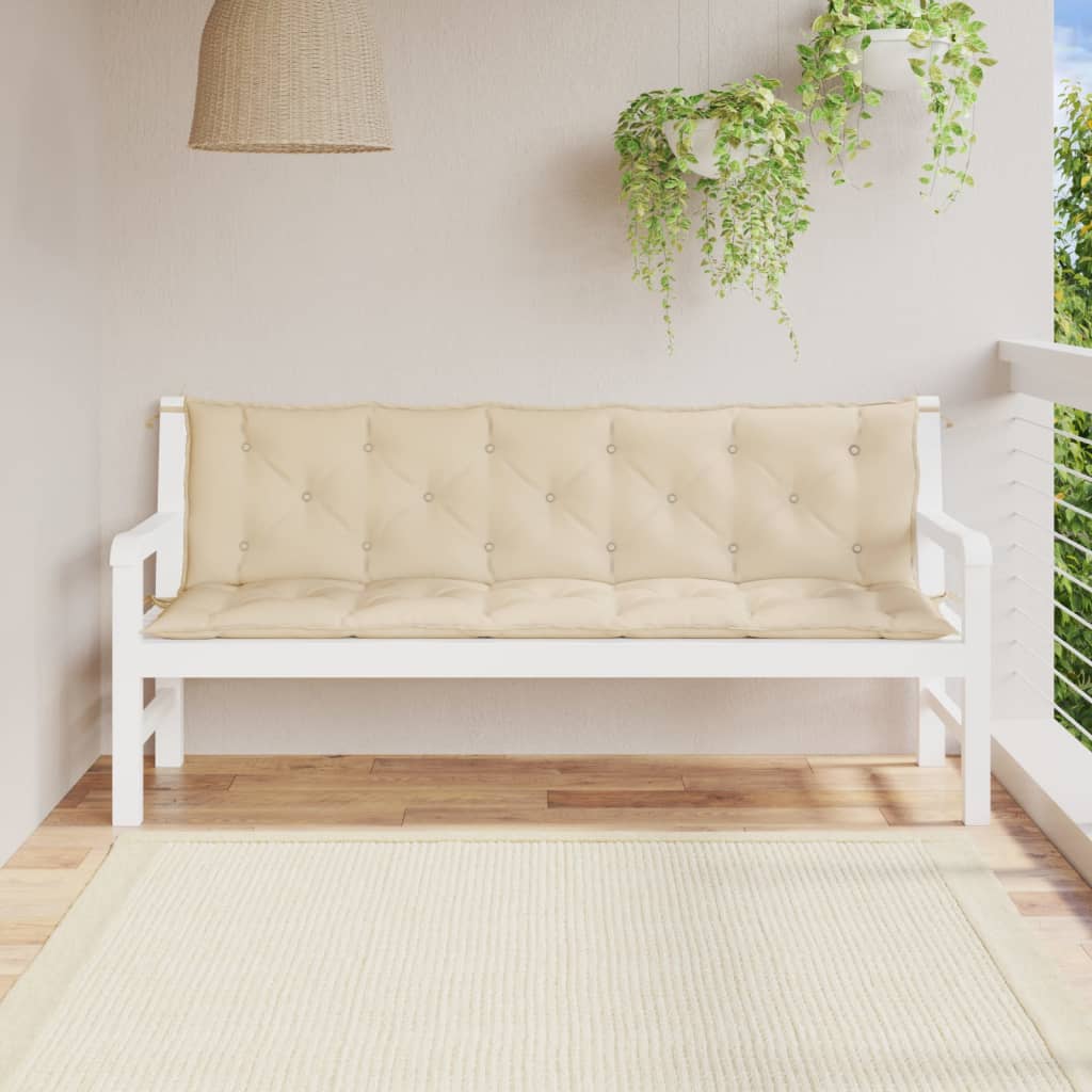 Beige outdoor garden bench cushions made of durable, water-resistant Oxford fabric in a 2-pack.