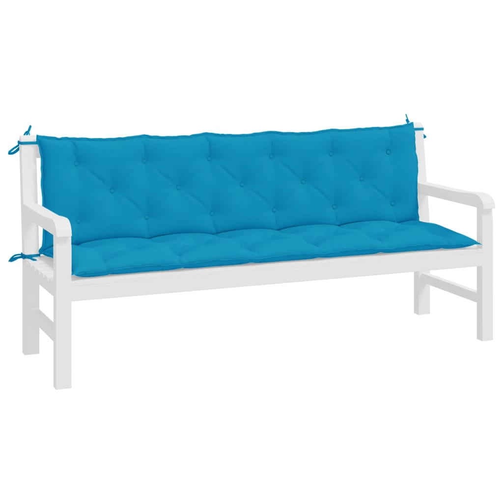 Light blue outdoor bench cushions made of durable Oxford fabric in a 2-pack.