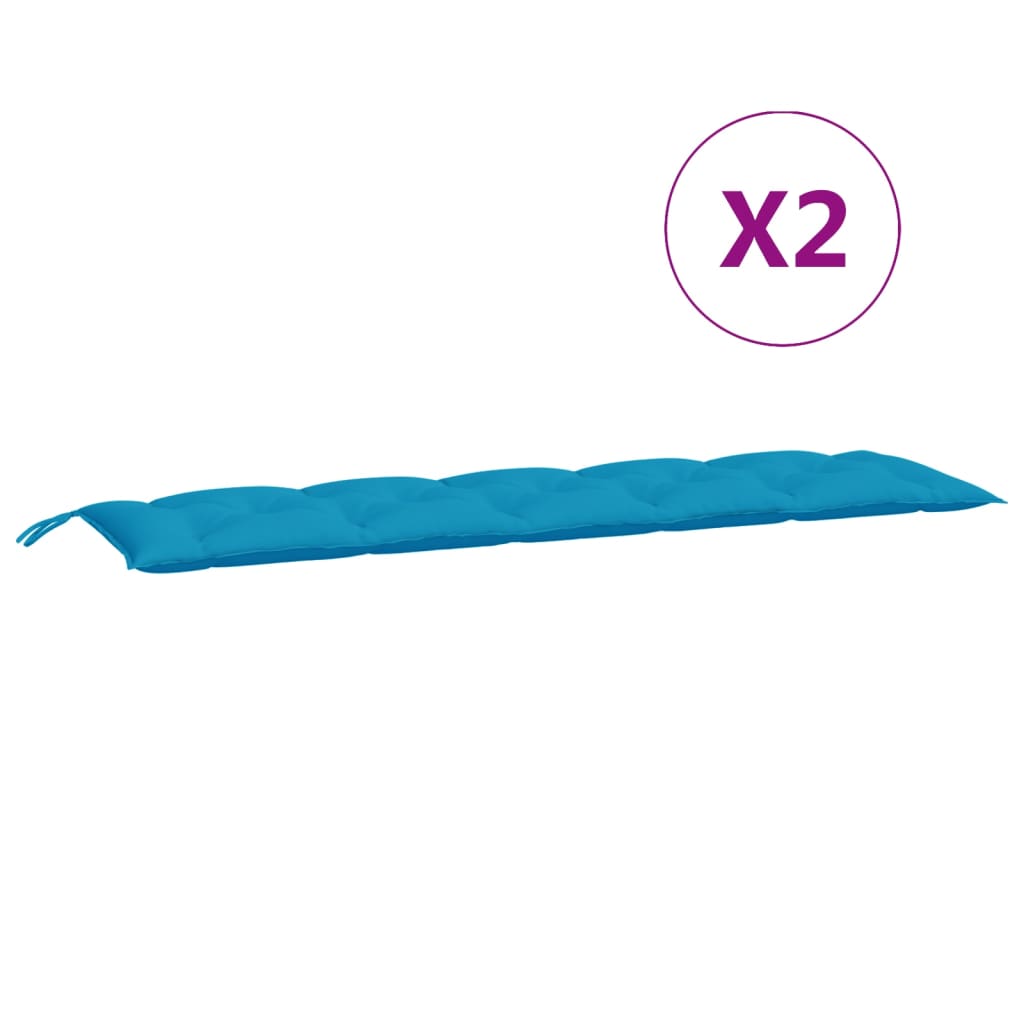 Light blue outdoor bench cushions made of durable Oxford fabric, sold in a 2-pack.