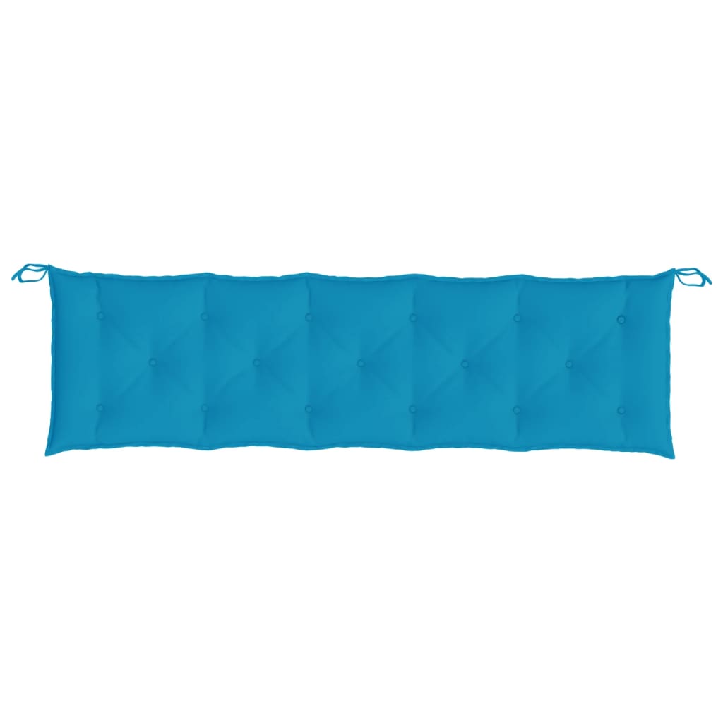Light blue outdoor garden bench cushions in Oxford fabric, featuring soft filling and non-slip ropes.
