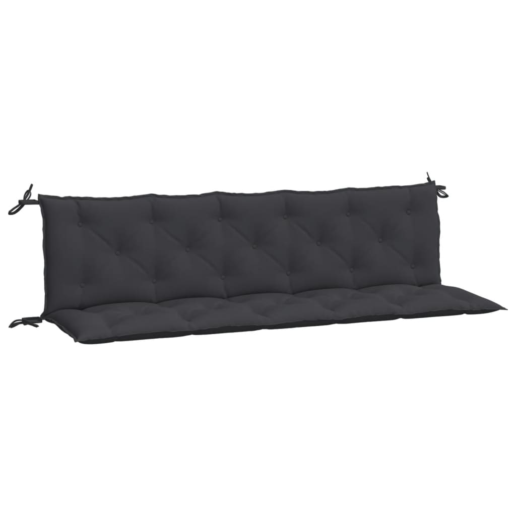 Black Oxford fabric garden bench cushions, 2-pack, with seat and back, ties included.