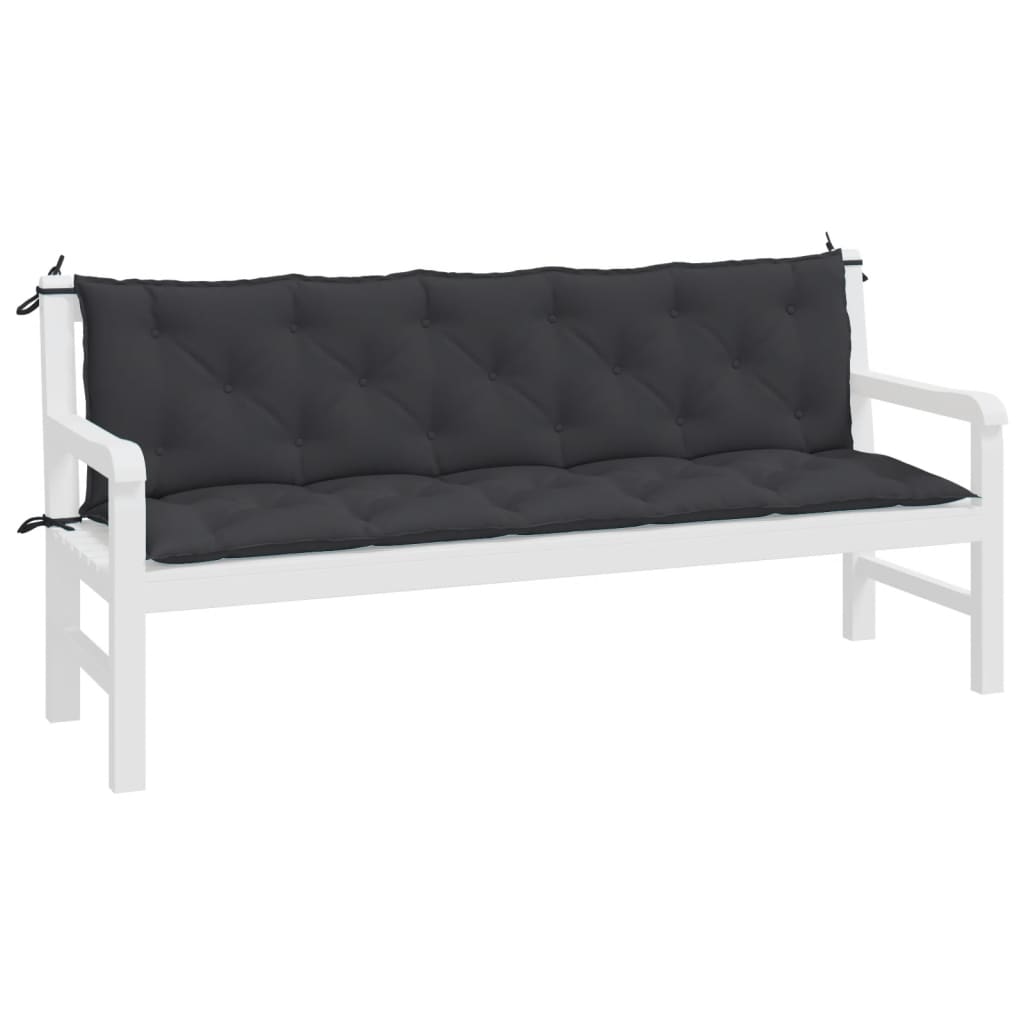 Two black Oxford fabric garden bench cushions with ties, sized 70.9x19.7x2.8 inches each.