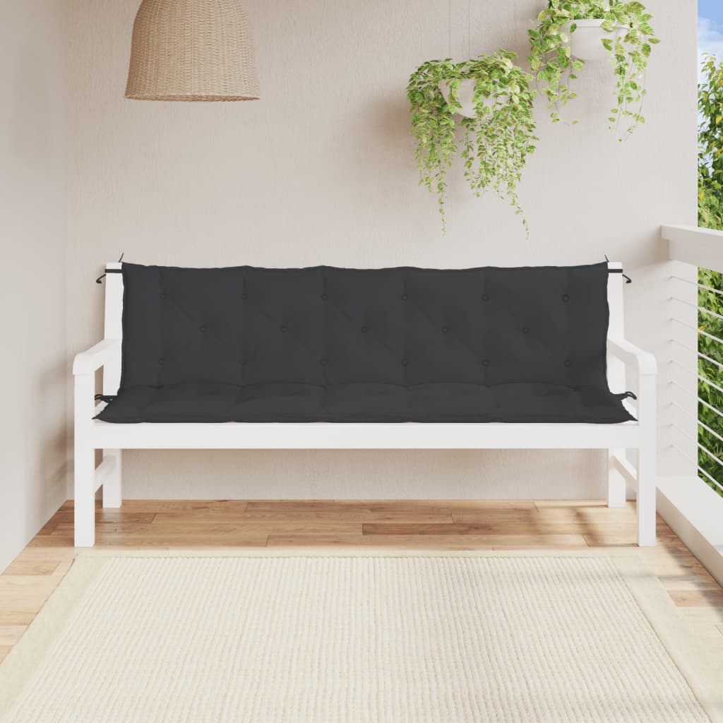 Two black Oxford fabric garden bench cushions with non-slip ropes, 70.9x19.7x2.8 inches each