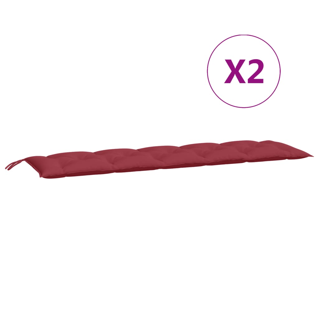Wine red bench cushions in Oxford fabric, featuring soft filling and non-slip ropes, 2-pack.