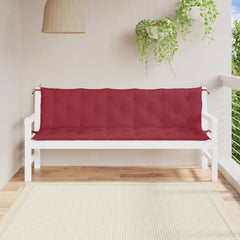 Wine red garden bench cushions in Oxford fabric with soft filling and non-slip ropes, 2-pack.