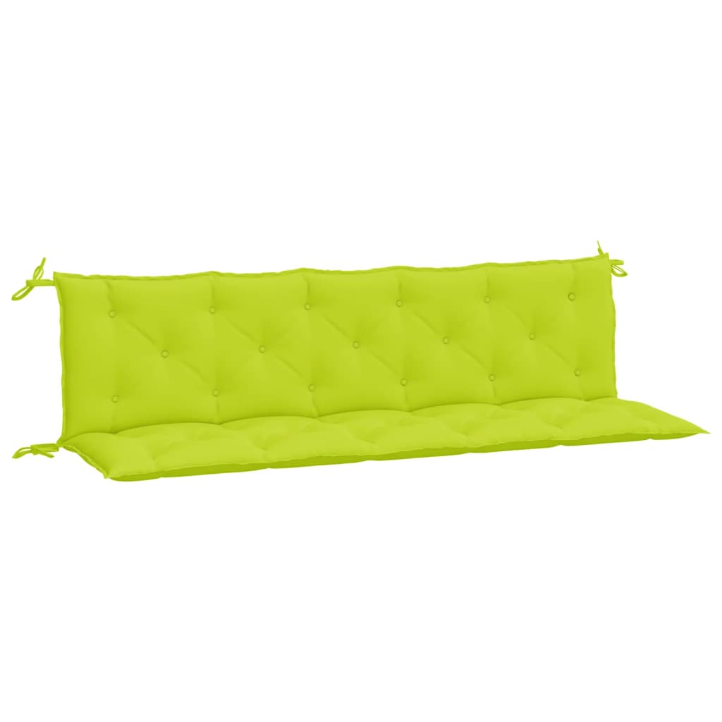 Bright green garden bench cushions in Oxford fabric with tufted design and ties, 2-pack.