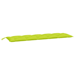 Two bright green garden bench cushions made of water-resistant Oxford fabric with ties.