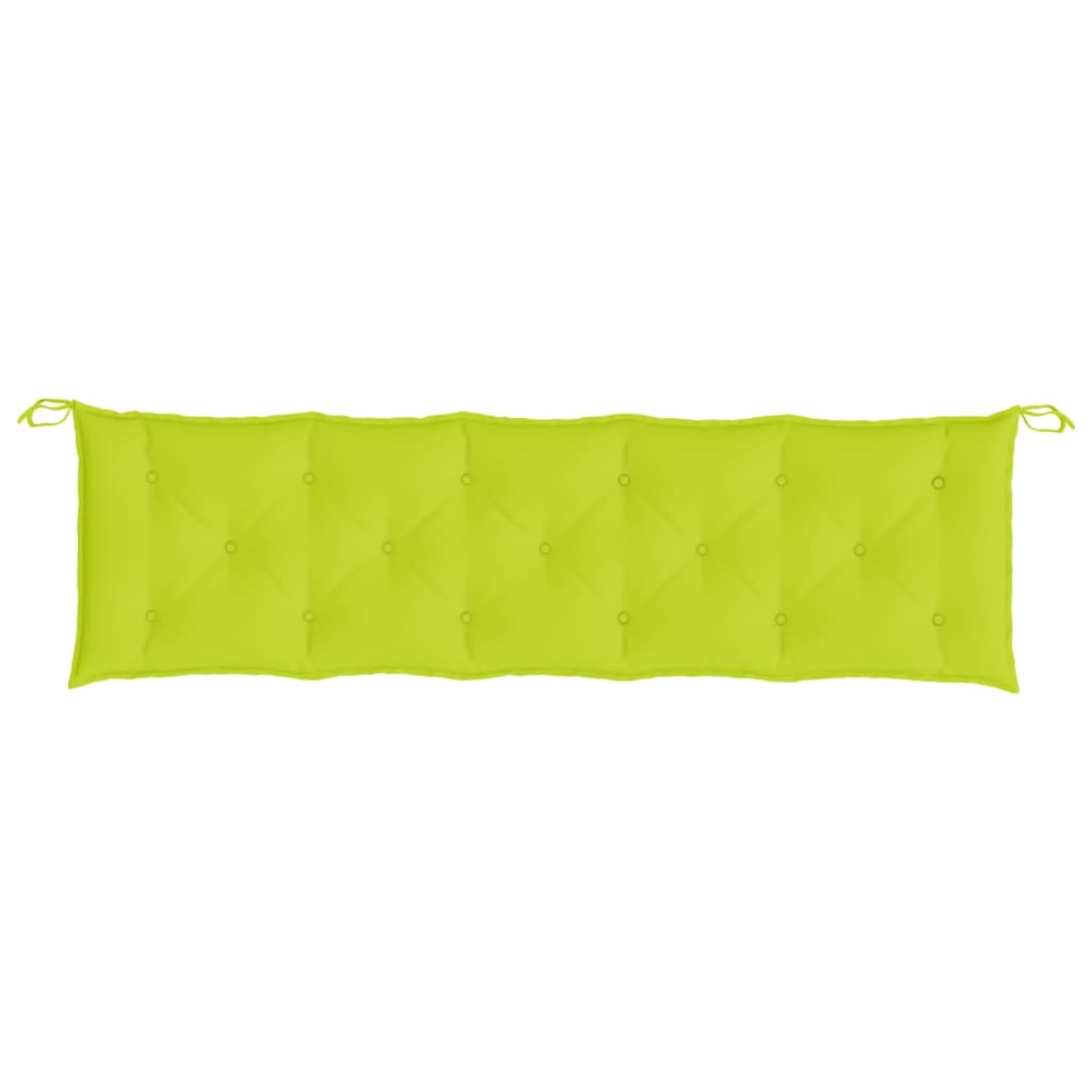 Bright green garden bench cushion with tufted Oxford fabric and tie straps, 2-pack.