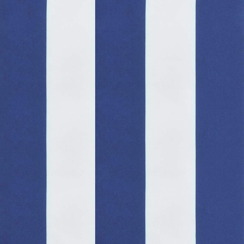 Two blue and white striped garden bench cushions with non-slip ties.