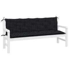 Two black check Oxford fabric garden bench cushions with ties, designed for outdoor use.