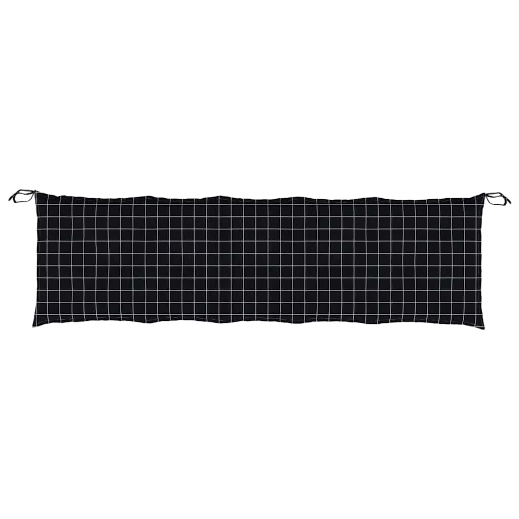 Two black check Oxford fabric garden bench cushions with ties, 2-pack.